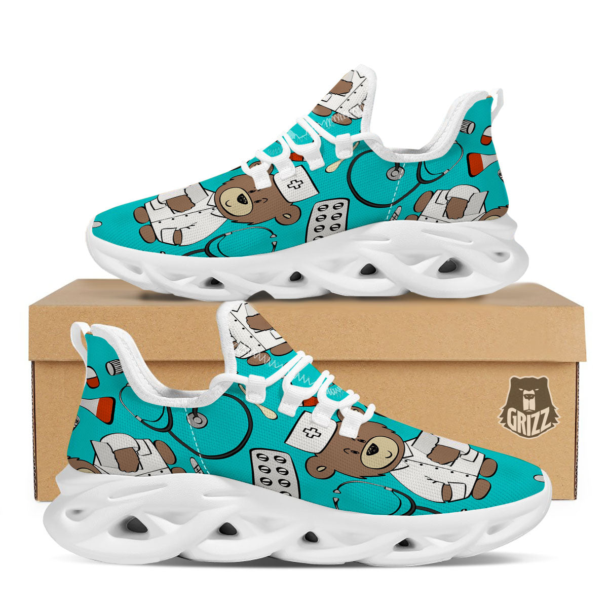Turquoise Teddy Bear Nurse White Running Shoes-grizzshop