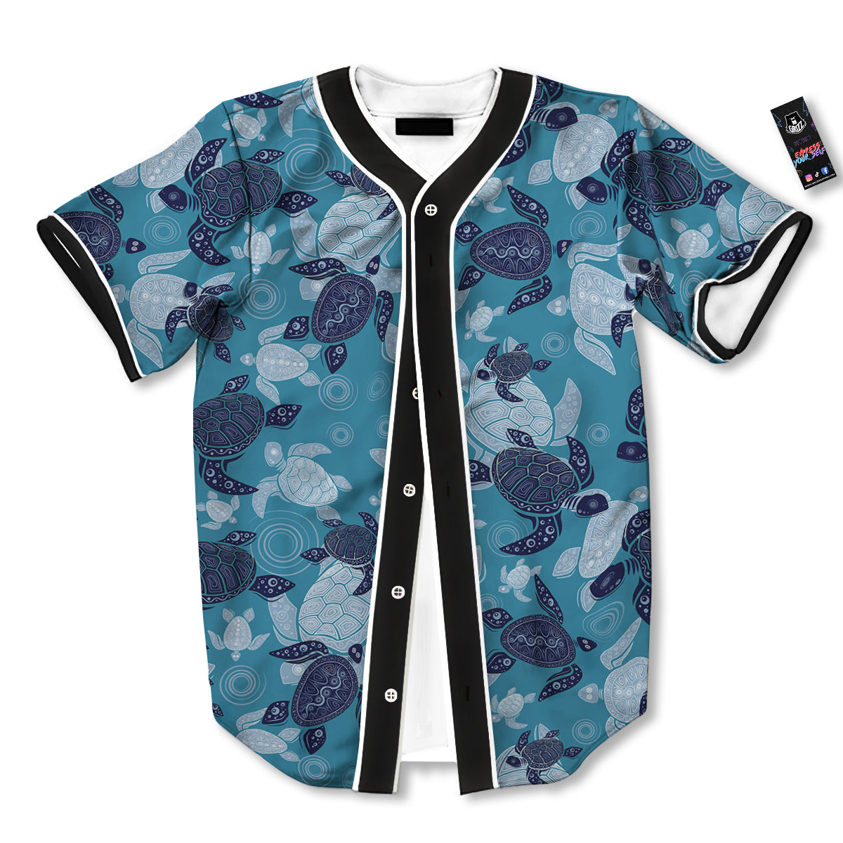 Turtle Blue And White Print Pattern Baseball Jersey-grizzshop