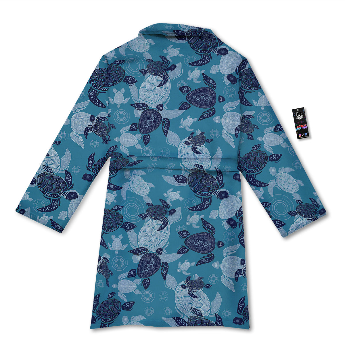 Turtle Blue And White Print Pattern Bathrobe-grizzshop
