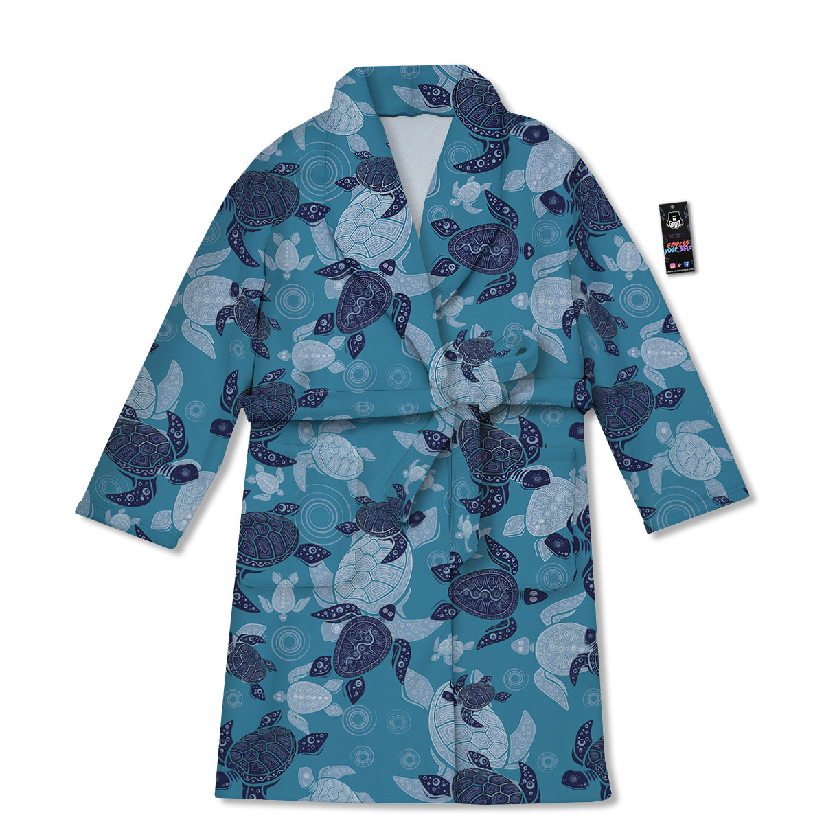 Turtle Blue And White Print Pattern Bathrobe-grizzshop