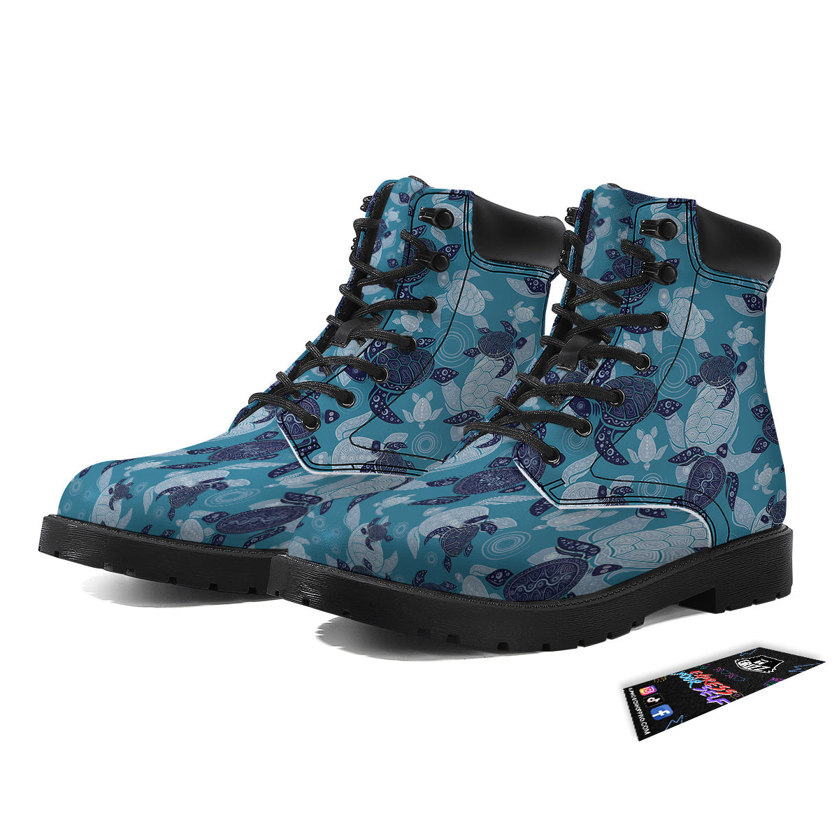 Turtle Blue And White Print Pattern Boots-grizzshop