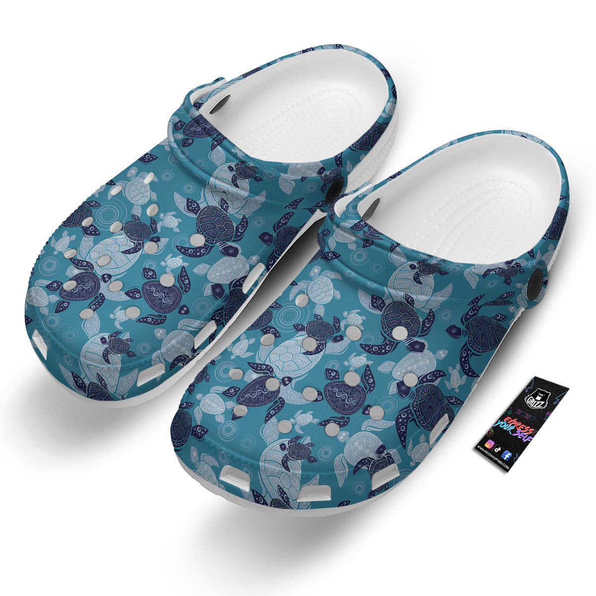 Turtle Blue And White Print Pattern Clog-grizzshop