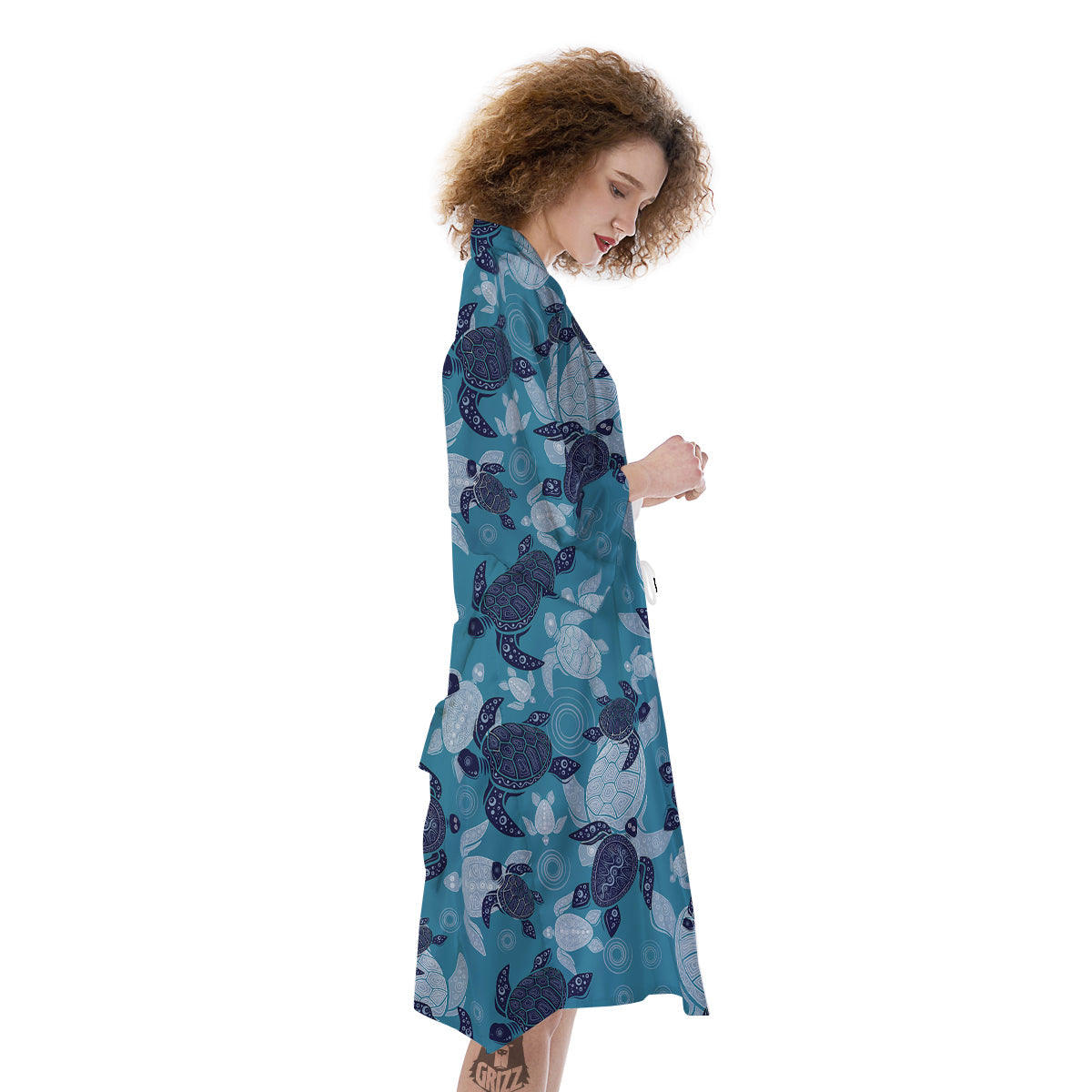 Turtle Blue And White Print Pattern Kimono-grizzshop