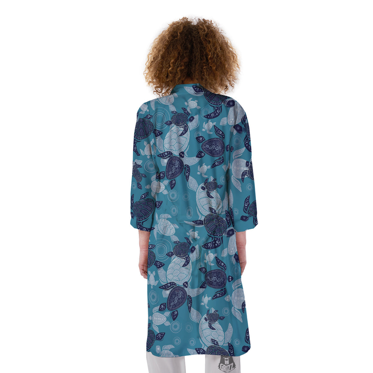 Turtle Blue And White Print Pattern Kimono-grizzshop