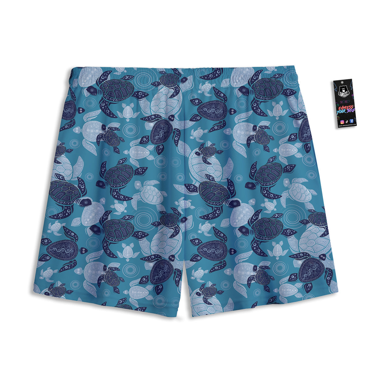 Turtle Blue And White Print Pattern Mesh Shorts-grizzshop