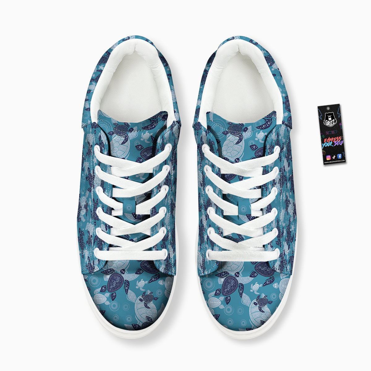 Turtle Blue And White Print Pattern Platform Shoes-grizzshop