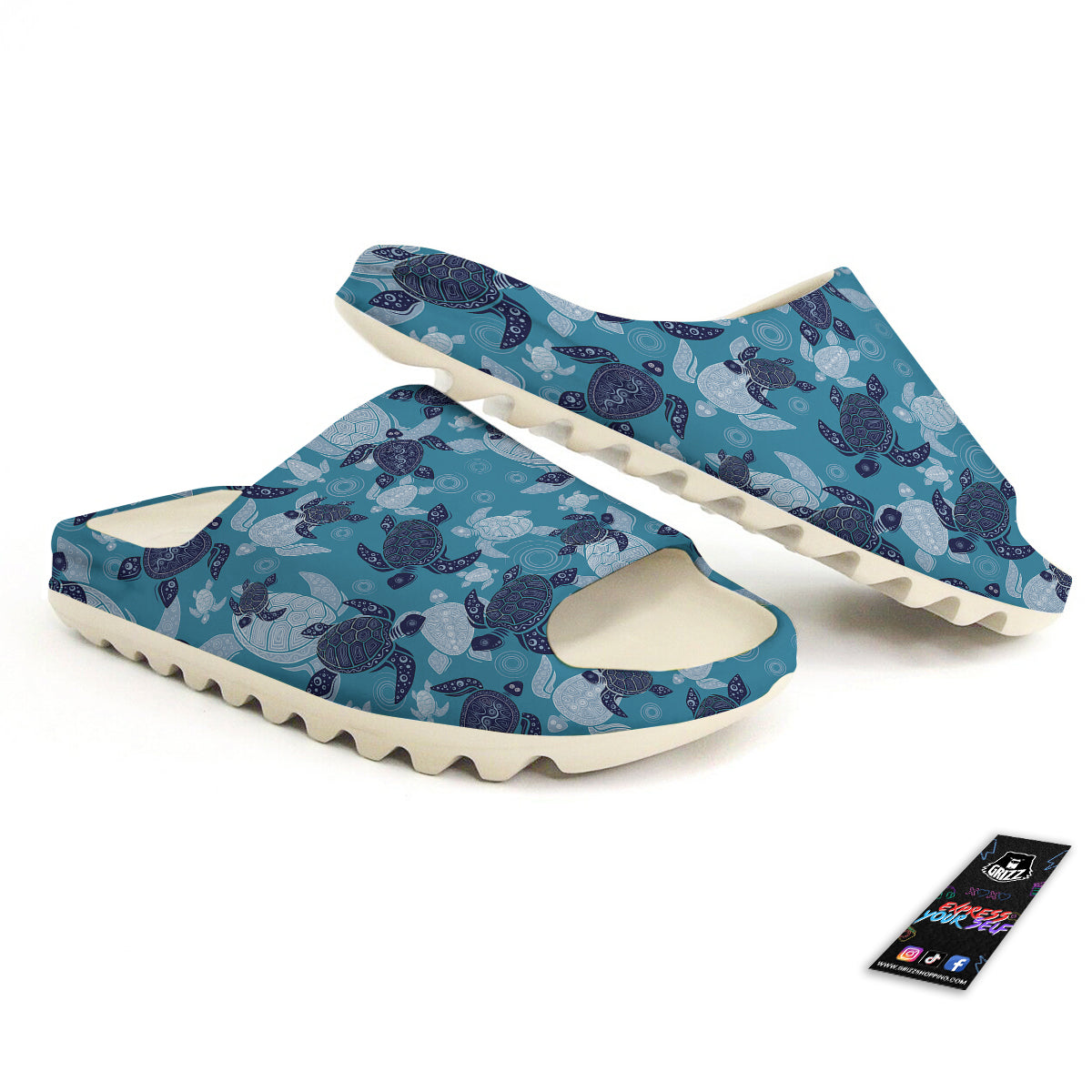 Turtle Blue And White Print Pattern Sandals-grizzshop