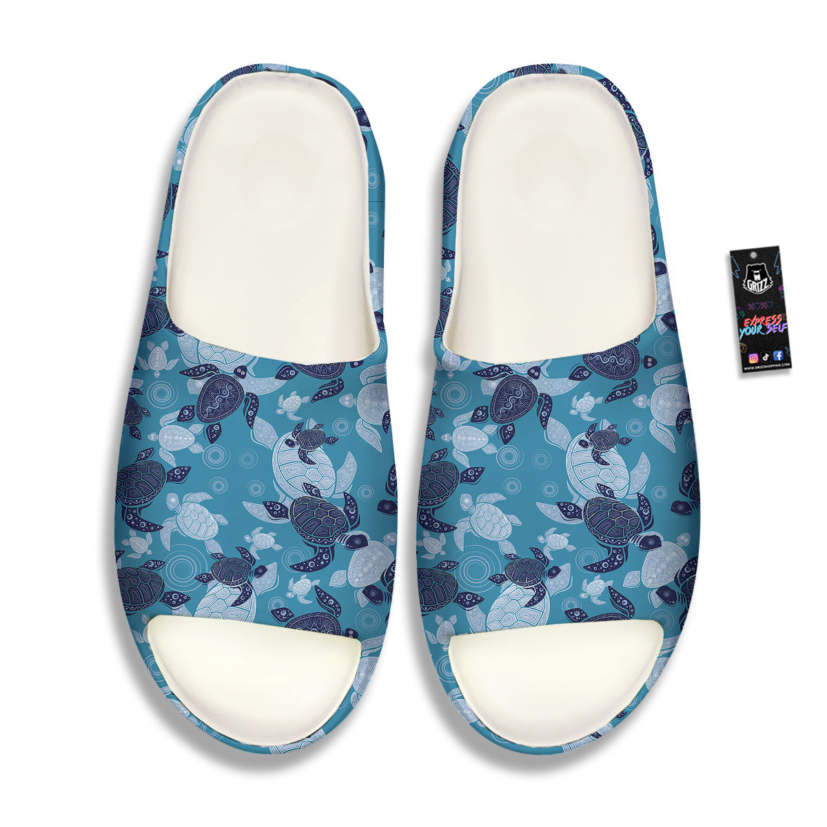 Turtle Blue And White Print Pattern Sandals-grizzshop