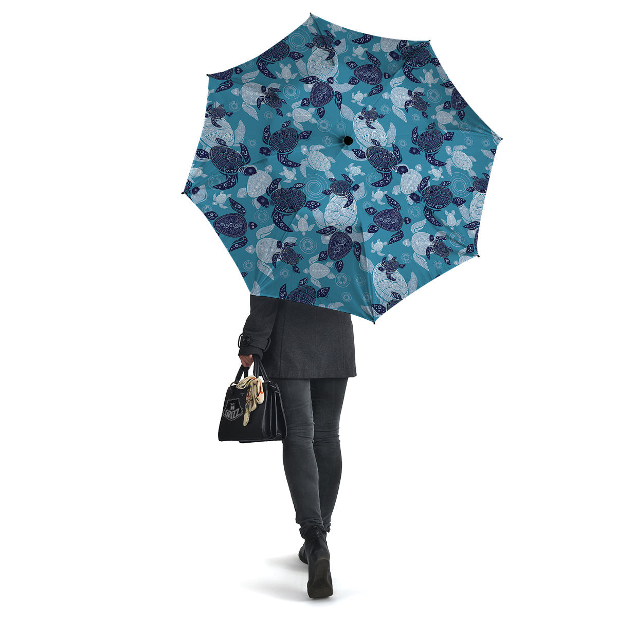 Turtle Blue And White Print Pattern Umbrella-grizzshop