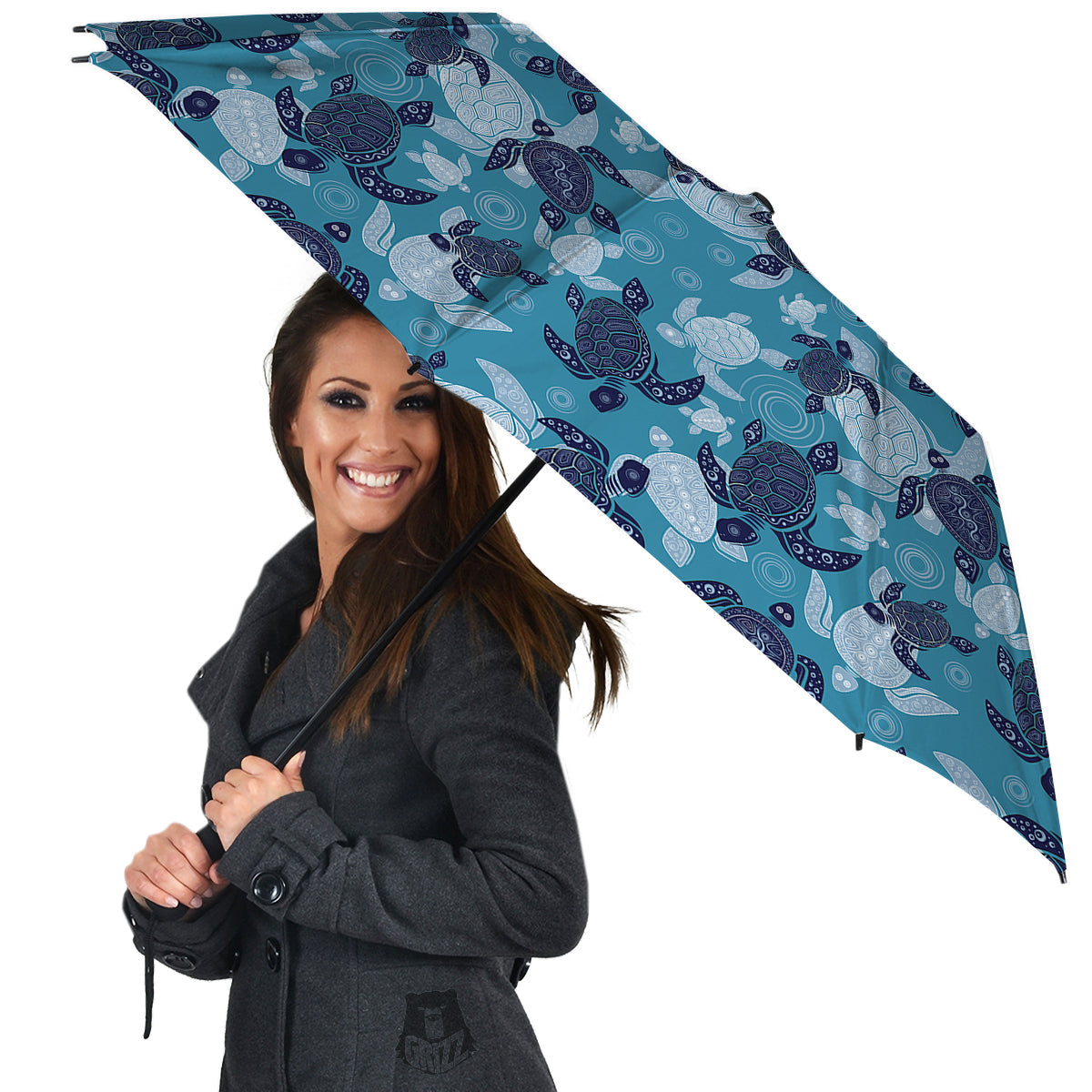 Turtle Blue And White Print Pattern Umbrella-grizzshop