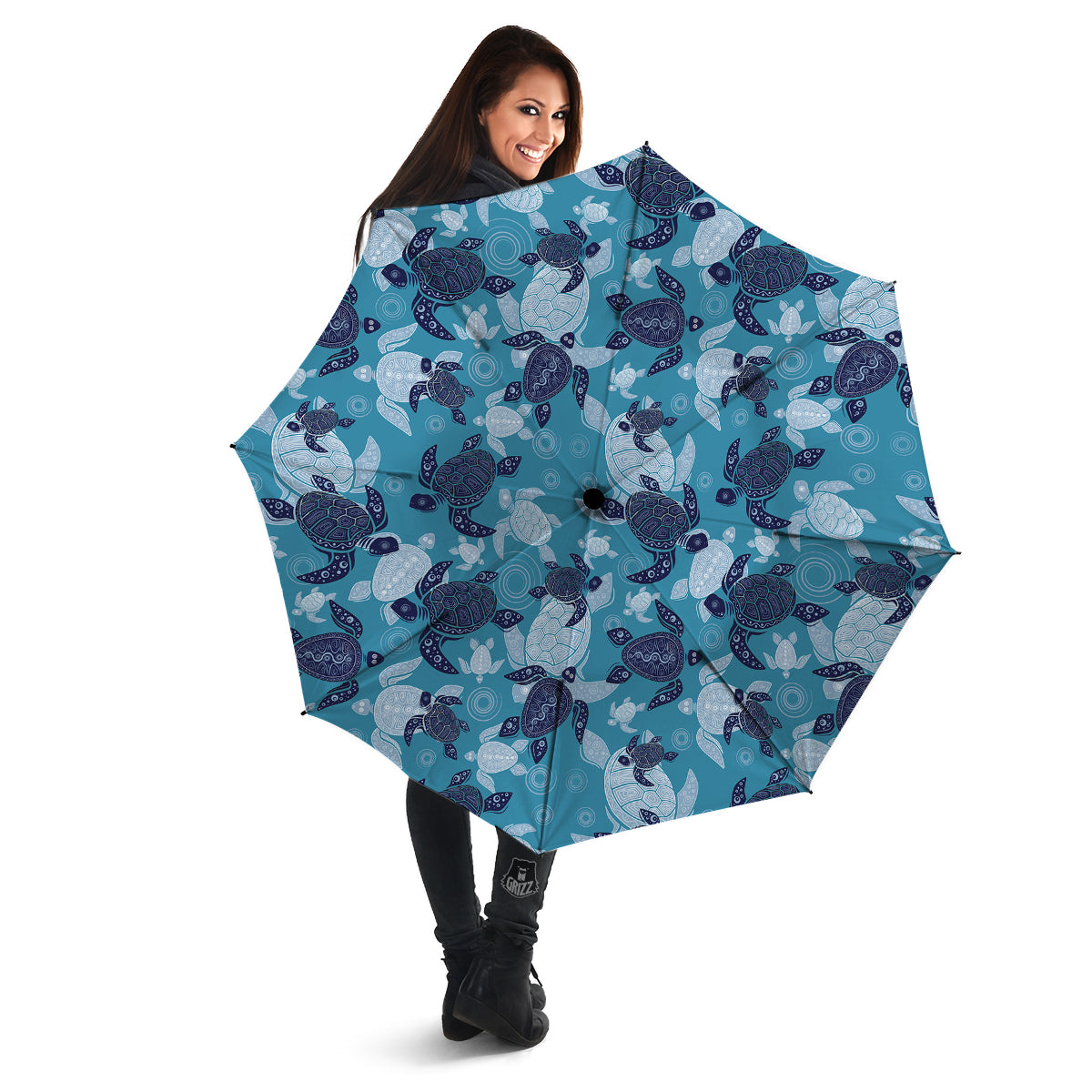 Turtle Blue And White Print Pattern Umbrella-grizzshop