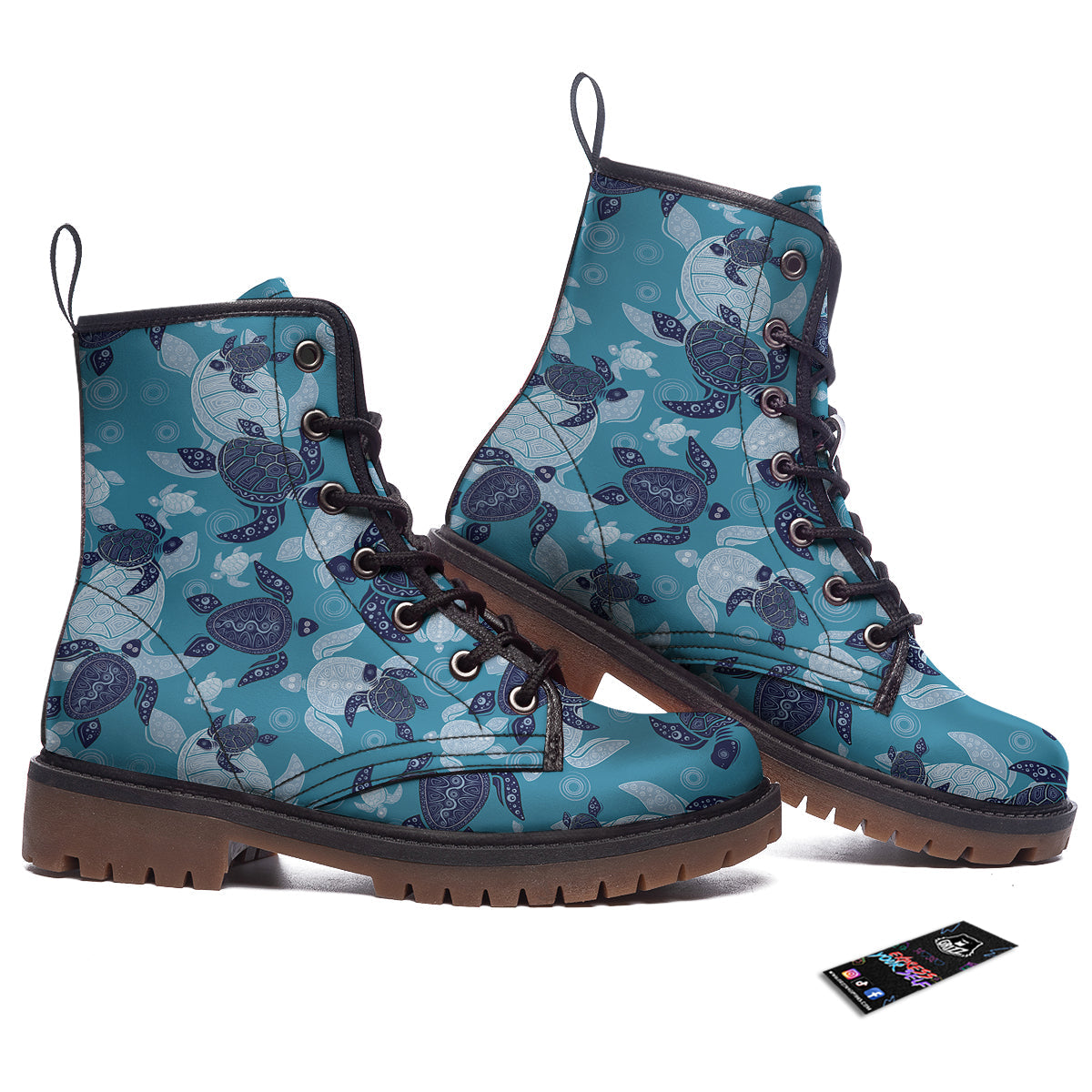 Turtle Blue And White Print Pattern Work Boots-grizzshop