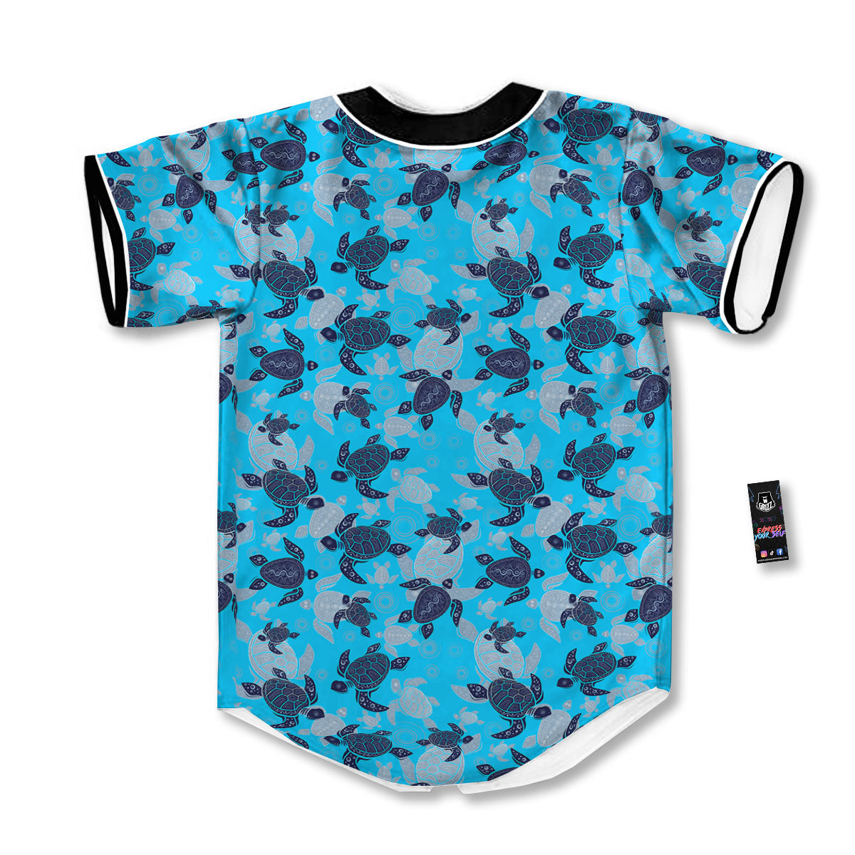 Turtle Blue Sea Print Pattern Baseball Jersey-grizzshop