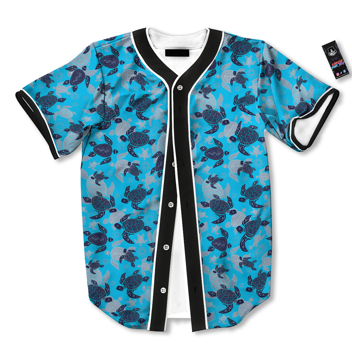 Turtle Blue Sea Print Pattern Baseball Jersey-grizzshop