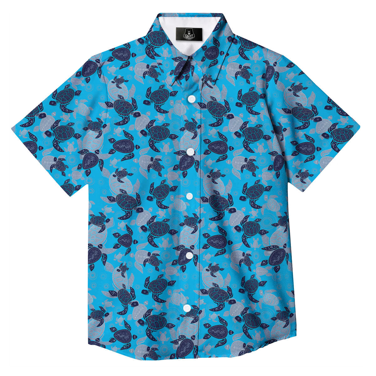 Turtle Blue Sea Print Pattern Button Up Shirt-grizzshop