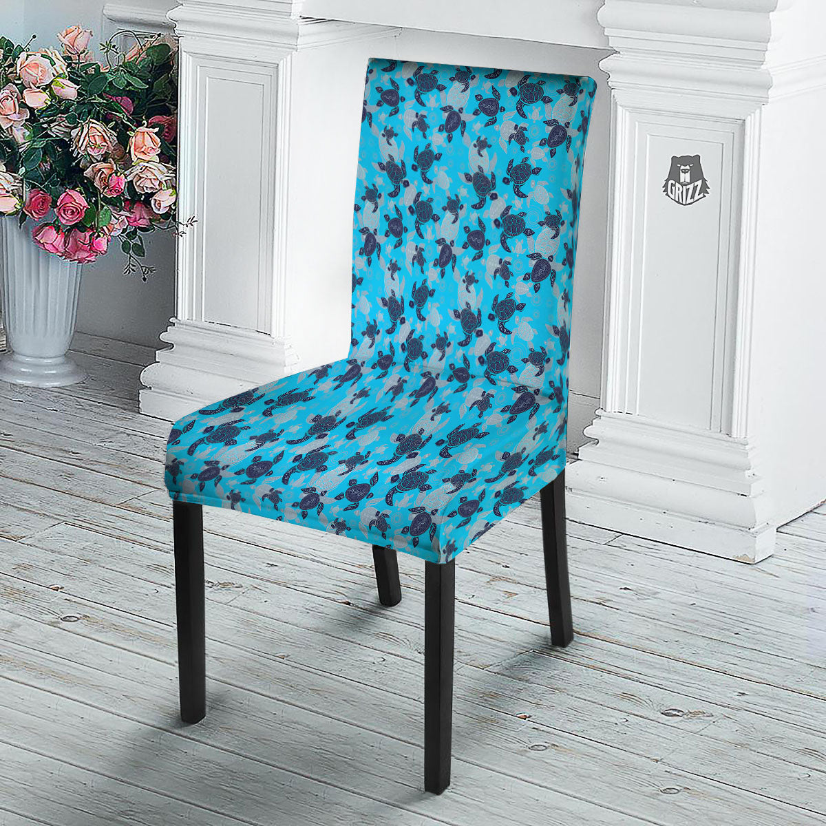 Turtle Blue Sea Print Pattern Dining Chair Slipcover-grizzshop