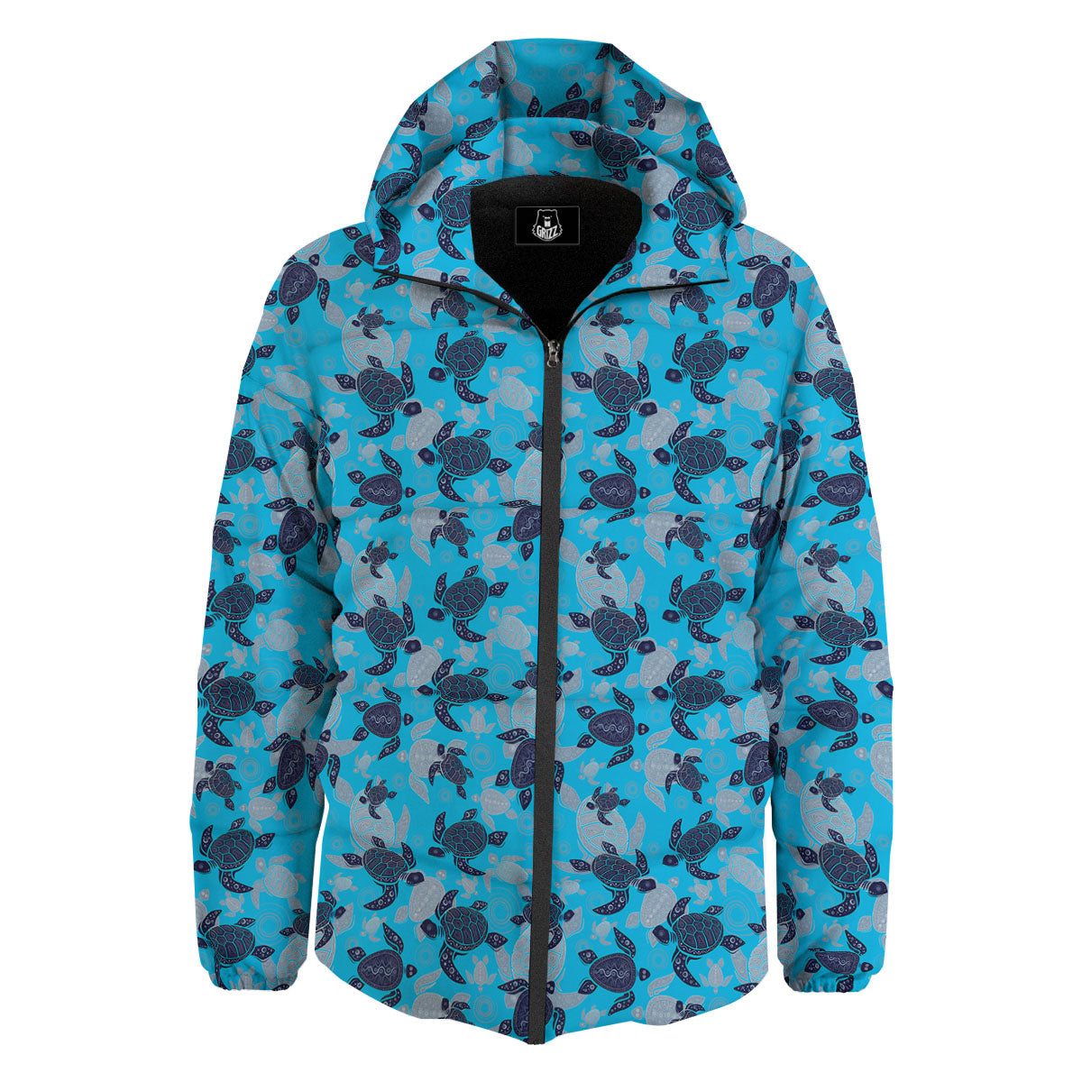 Turtle Blue Sea Print Pattern Down Jacket-grizzshop