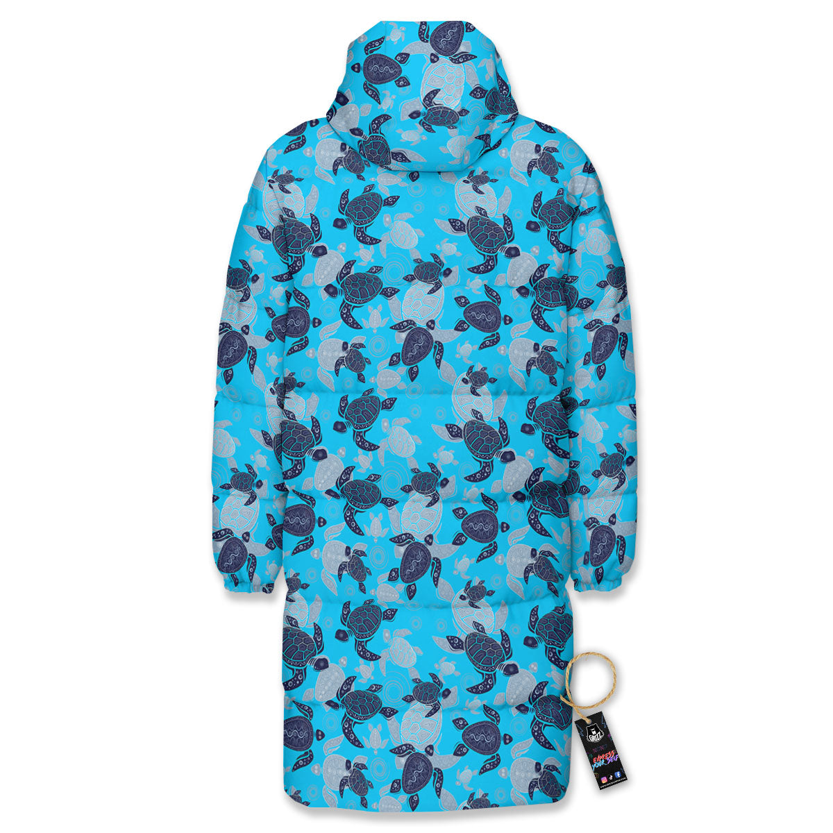 Turtle Blue Sea Print Pattern Long Down Jacket-grizzshop