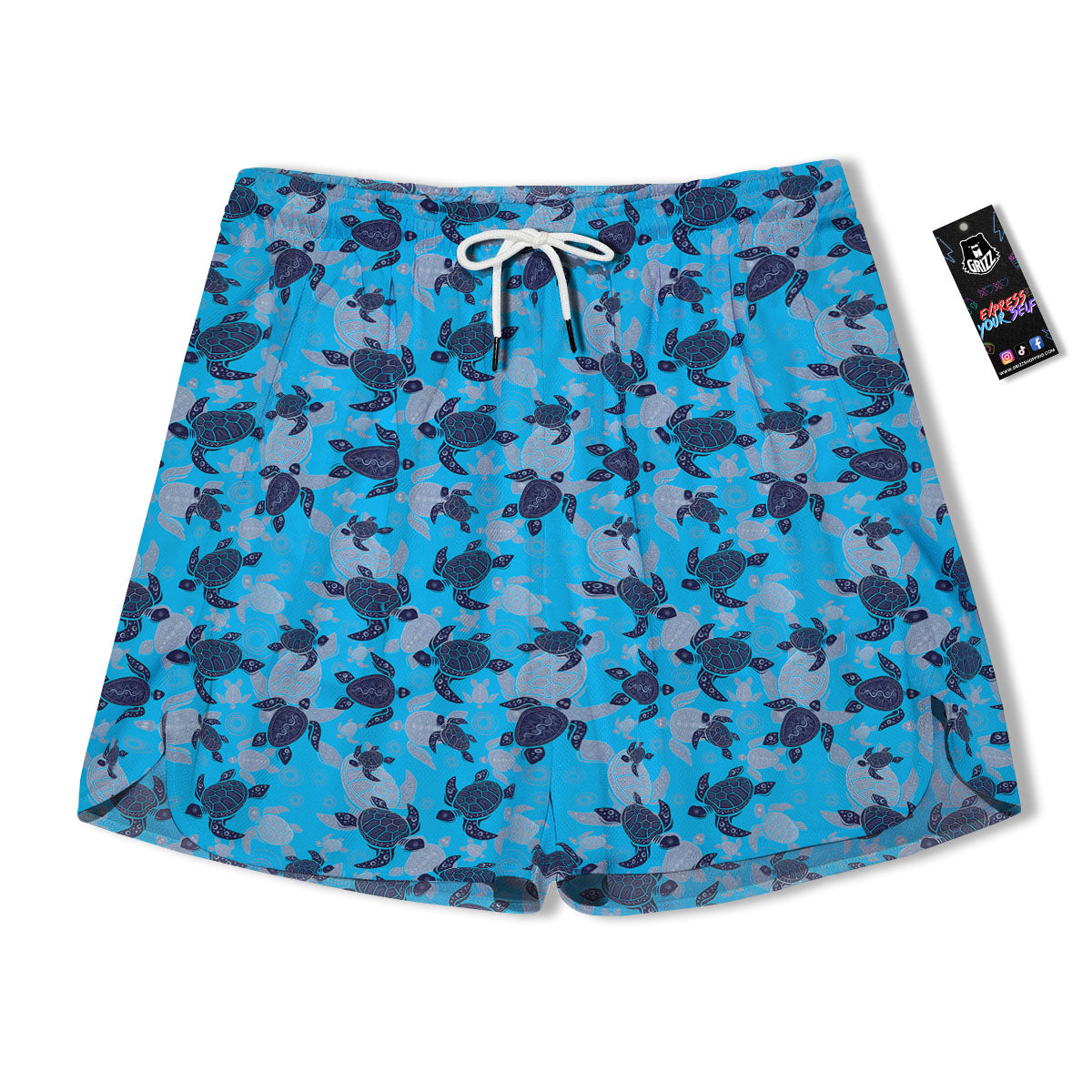 Turtle Blue Sea Print Pattern Men's Running Shorts-grizzshop