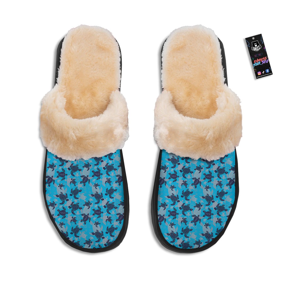 Turtle Blue Sea Print Pattern Slippers-grizzshop