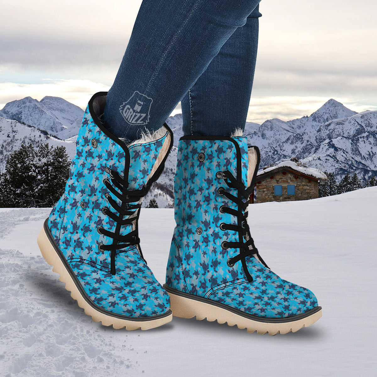 Turtle Blue Sea Print Pattern Snow Boots-grizzshop