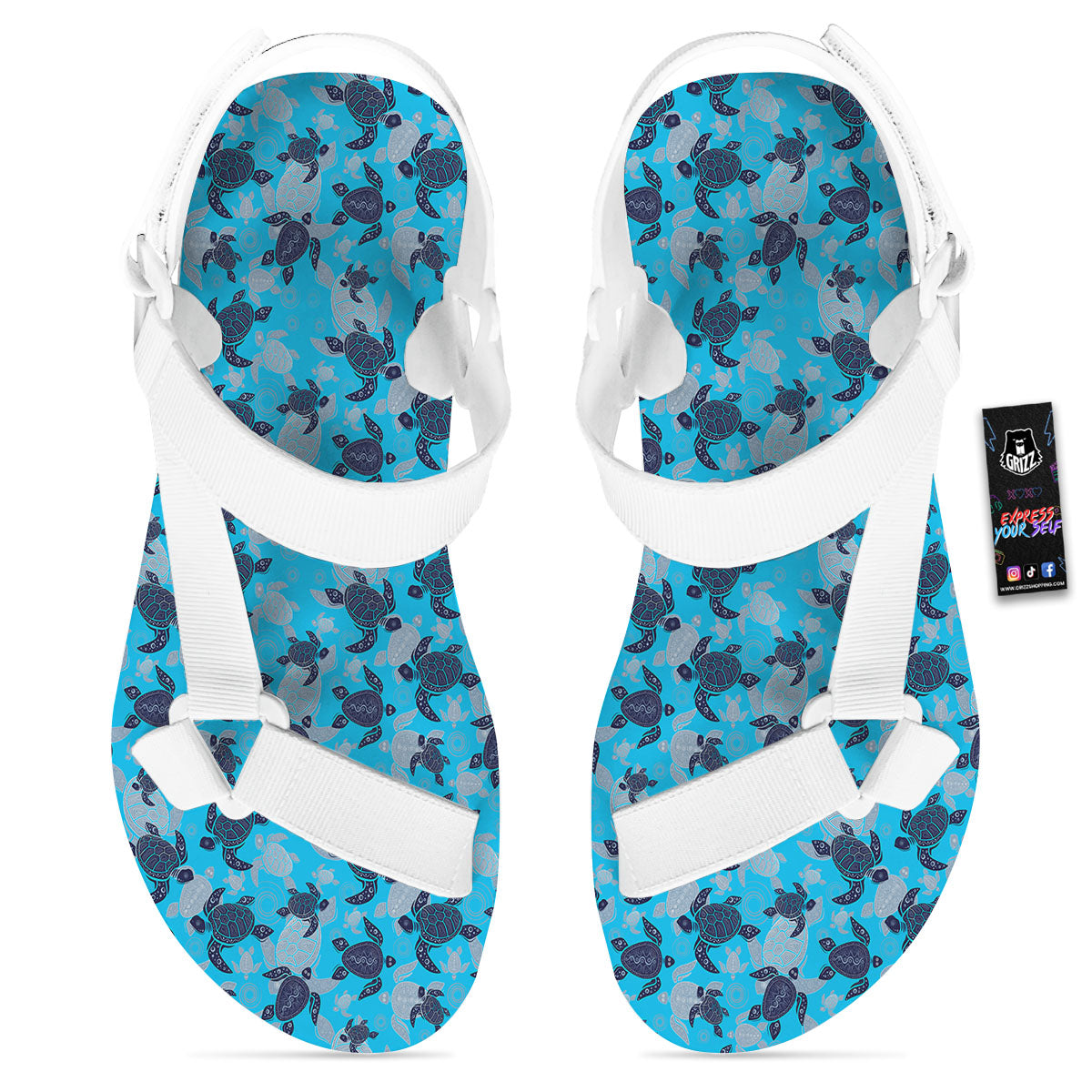 Turtle Blue Sea Print Pattern White Open Toe Sandals-grizzshop