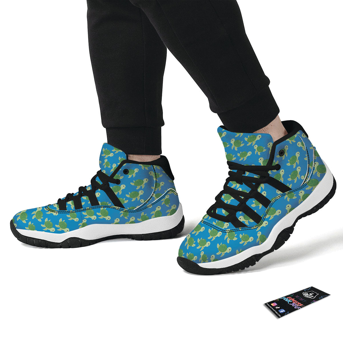Turtle Cartoon Print Pattern Black Bball Shoes-grizzshop
