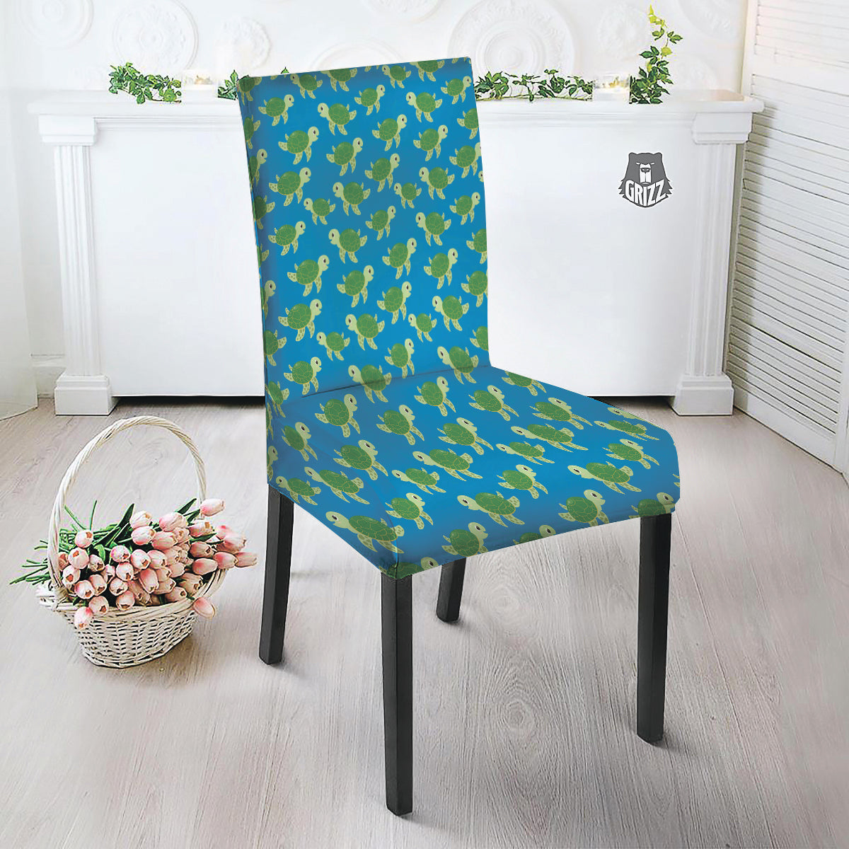 Turtle Cartoon Print Pattern Dining Chair Slipcover-grizzshop