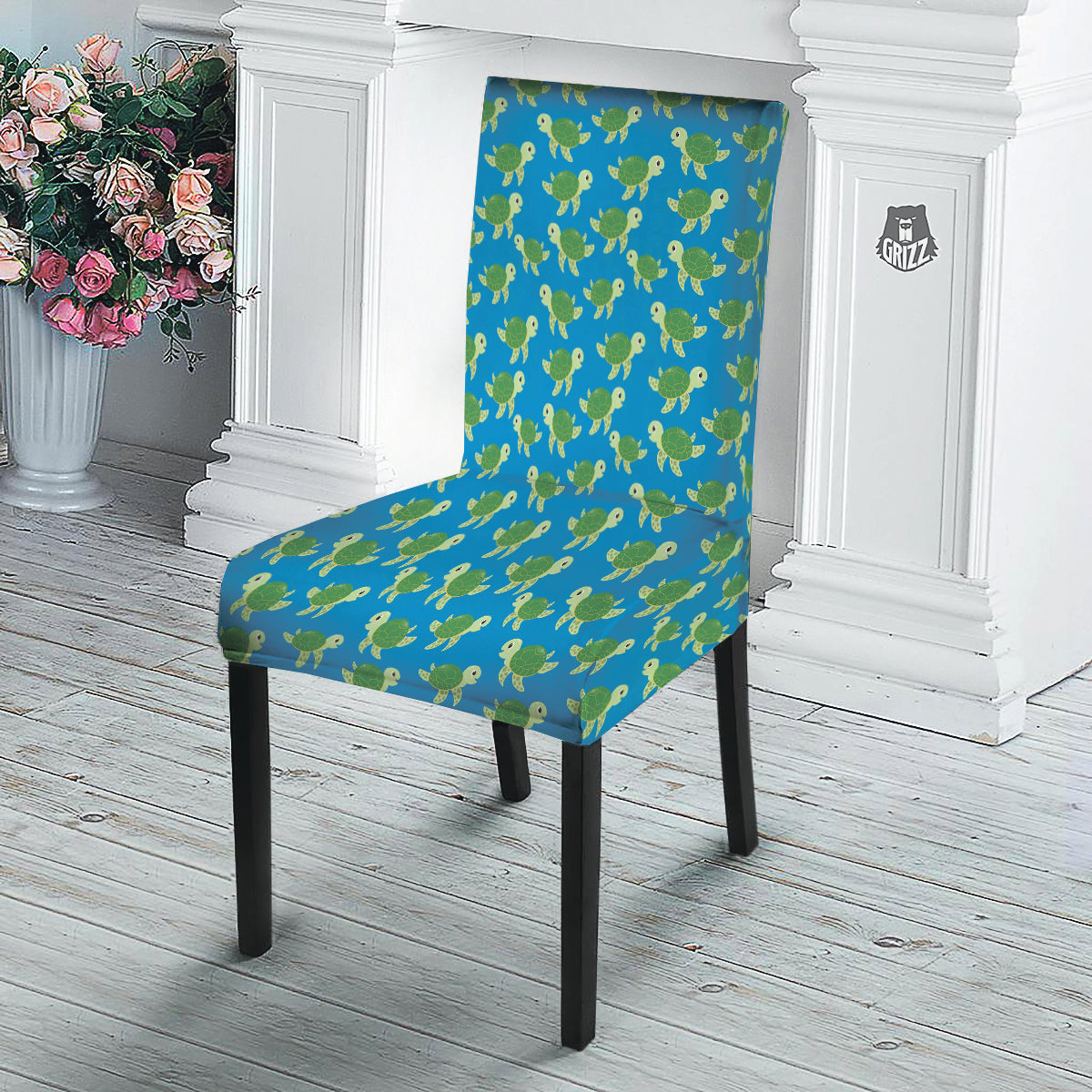 Turtle Cartoon Print Pattern Dining Chair Slipcover-grizzshop