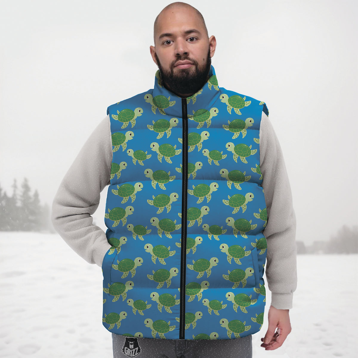 Turtle Cartoon Print Pattern Down Vest-grizzshop