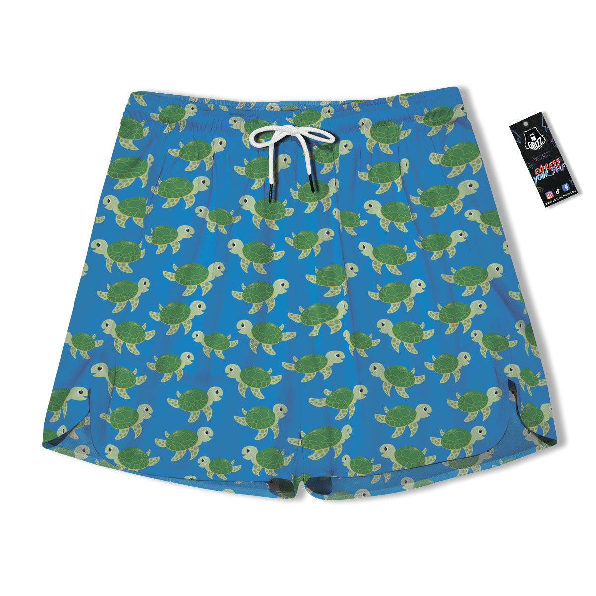 Turtle Cartoon Print Pattern Men's Running Shorts-grizzshop