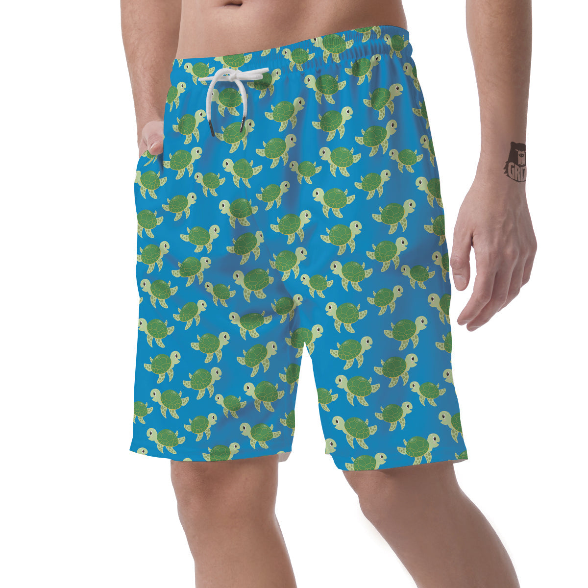 Turtle Cartoon Print Pattern Men's Shorts-grizzshop