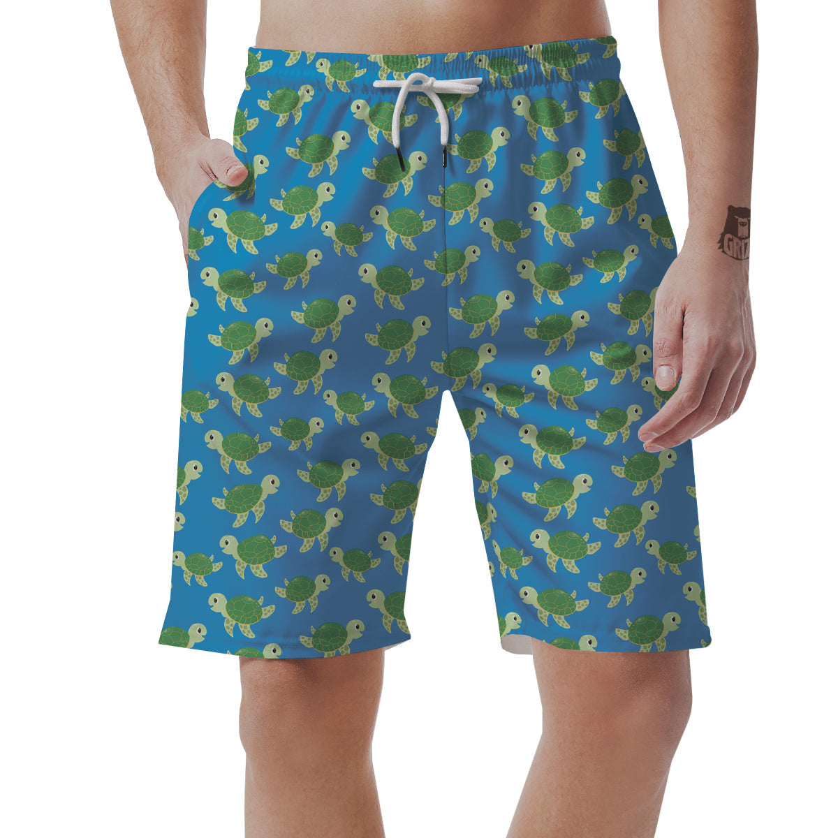 Turtle Cartoon Print Pattern Men's Shorts-grizzshop