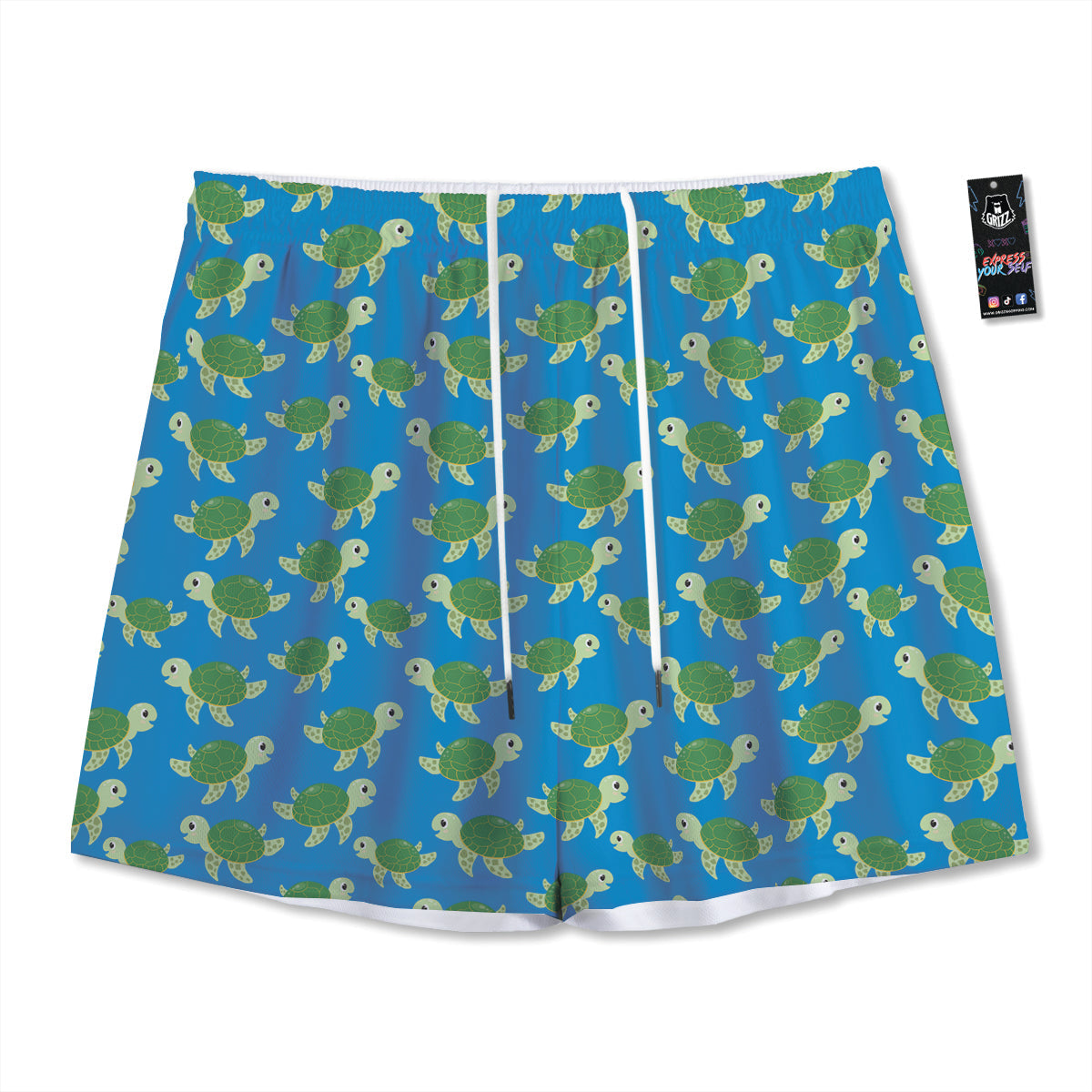 Turtle Cartoon Print Pattern Mesh Shorts-grizzshop