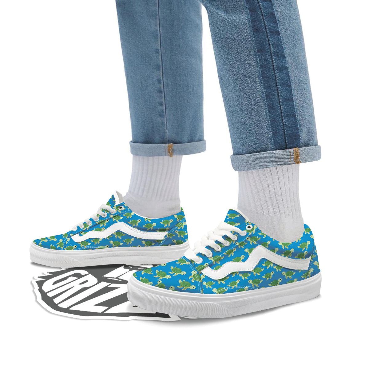 Turtle Cartoon Print Pattern Skate Shoes-grizzshop