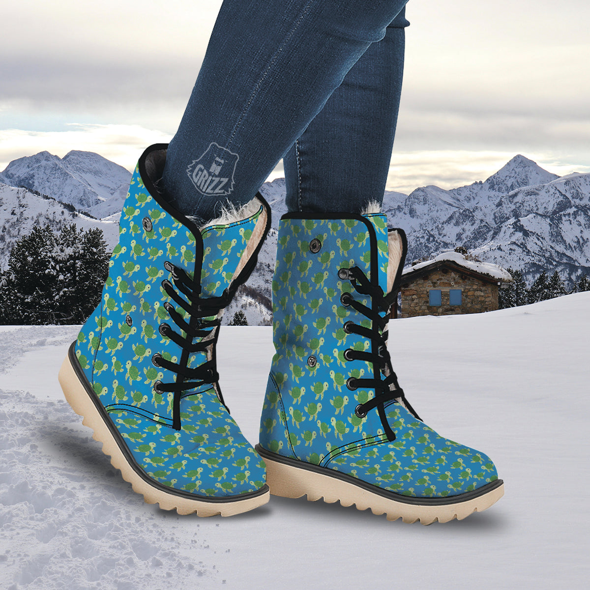 Turtle Cartoon Print Pattern Snow Boots-grizzshop