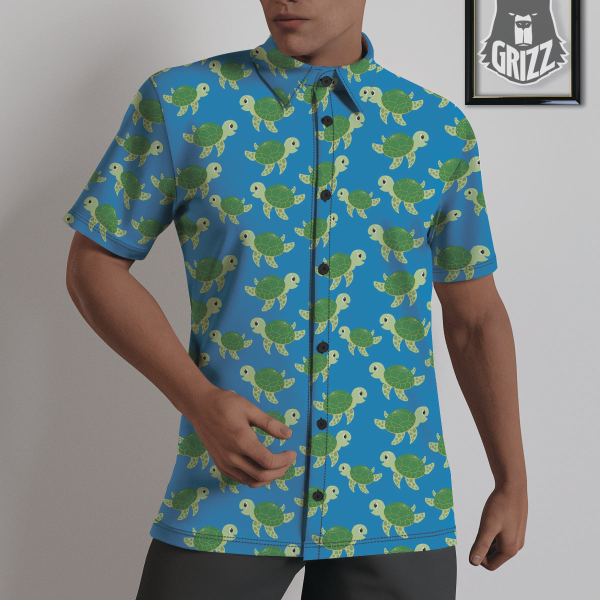 Turtle Cartoon Print Pattern Untucked Shirts-grizzshop