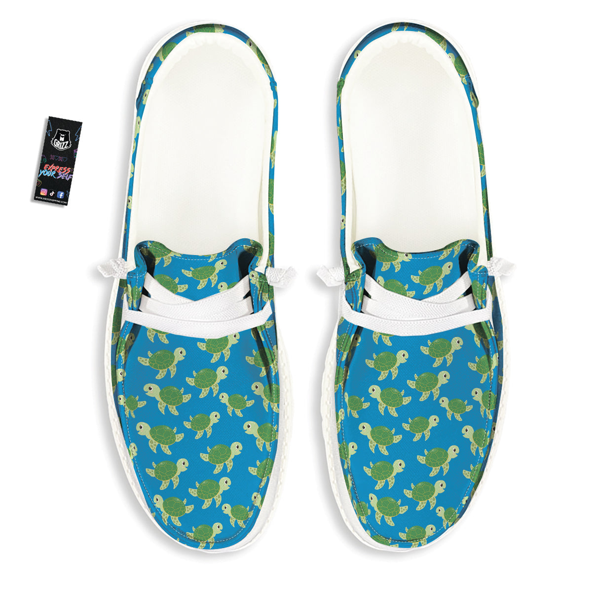 Turtle Cartoon Print Pattern White Loafers-grizzshop