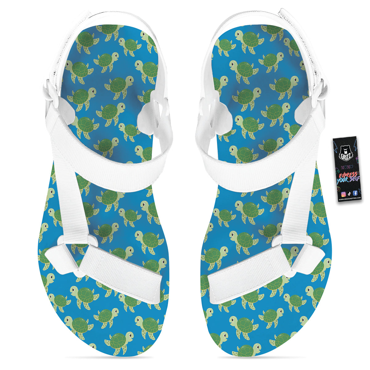 Turtle Cartoon Print Pattern White Open Toe Sandals-grizzshop