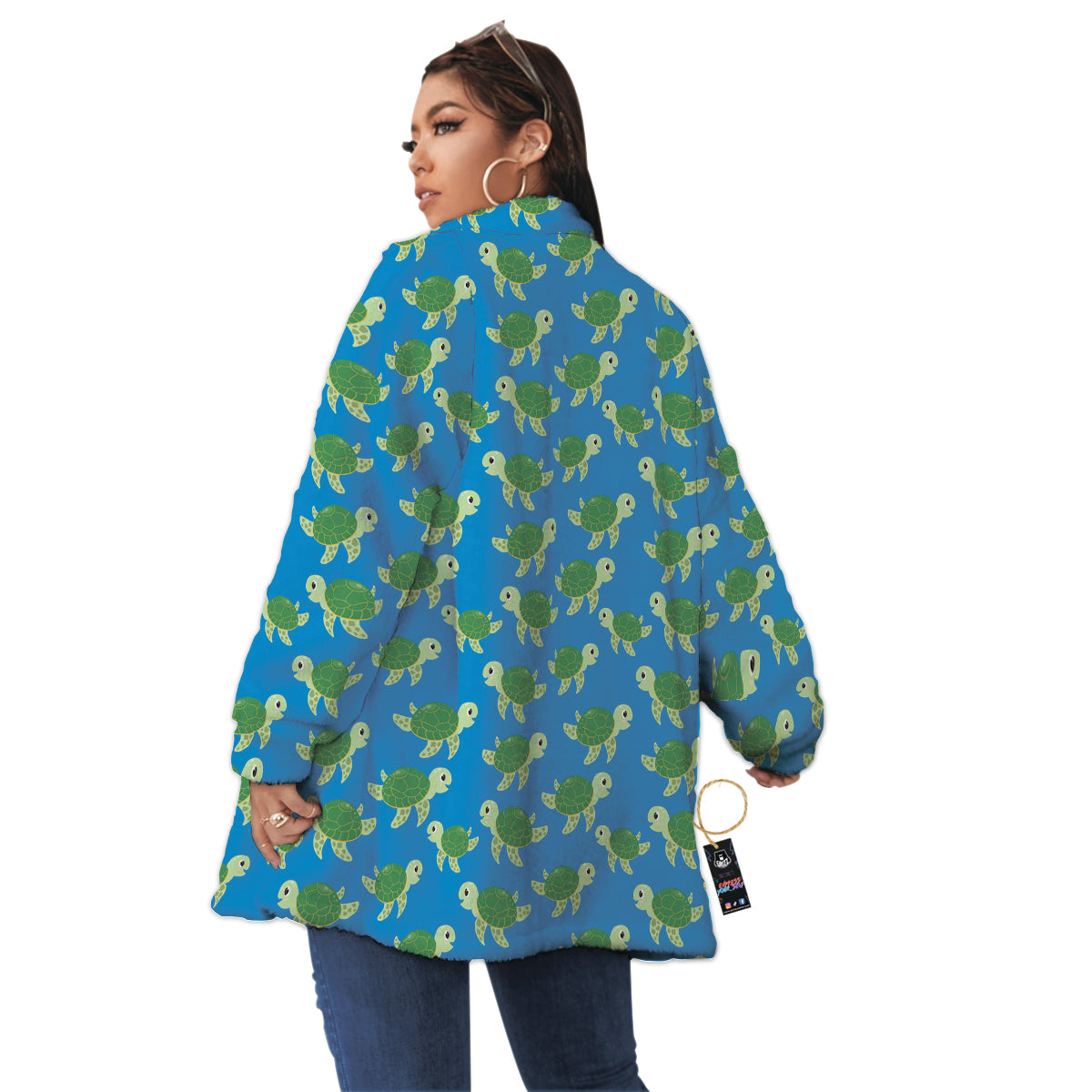 Turtle Cartoon Print Pattern Women's Sherpa Jacket-grizzshop