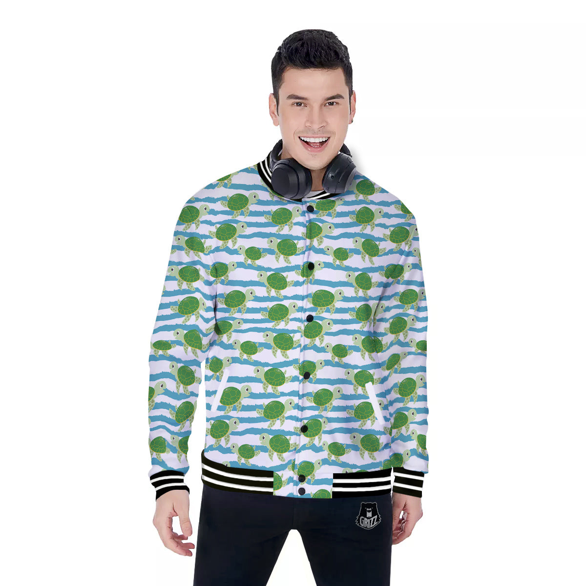 Turtle Cute Sea Print Pattern Baseball Jacket-grizzshop