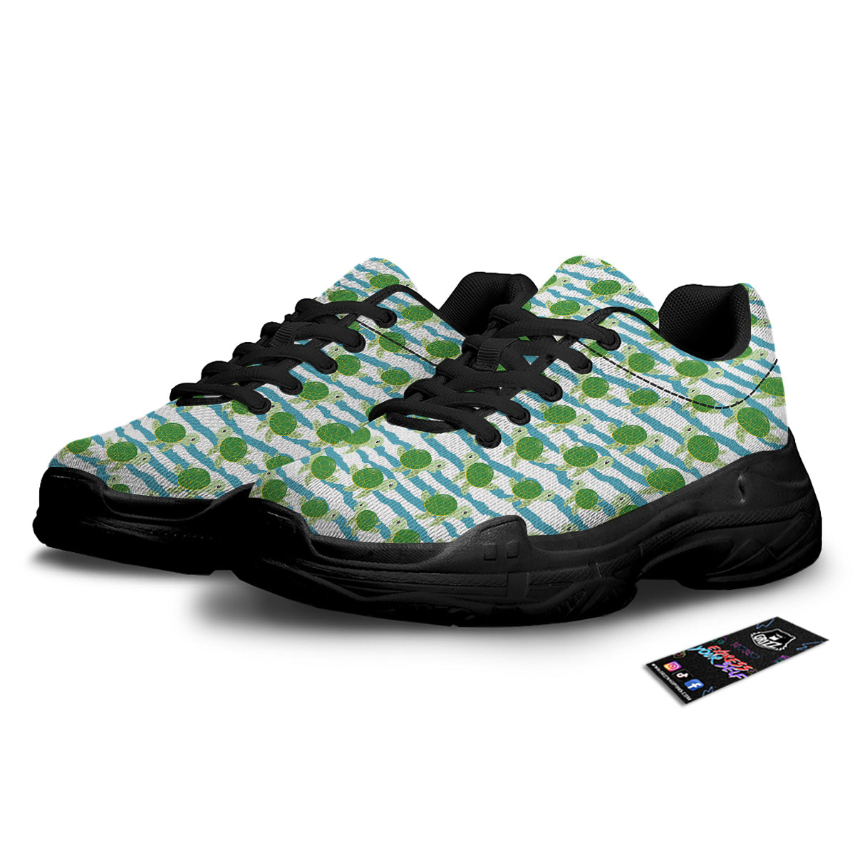 Turtle Cute Sea Print Pattern Black Chunky Shoes-grizzshop