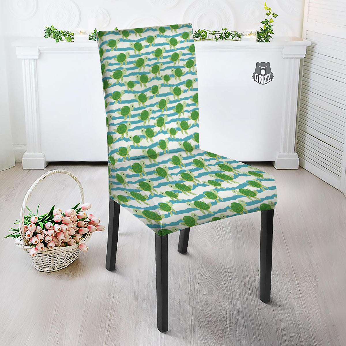 Turtle Cute Sea Print Pattern Dining Chair Slipcover-grizzshop
