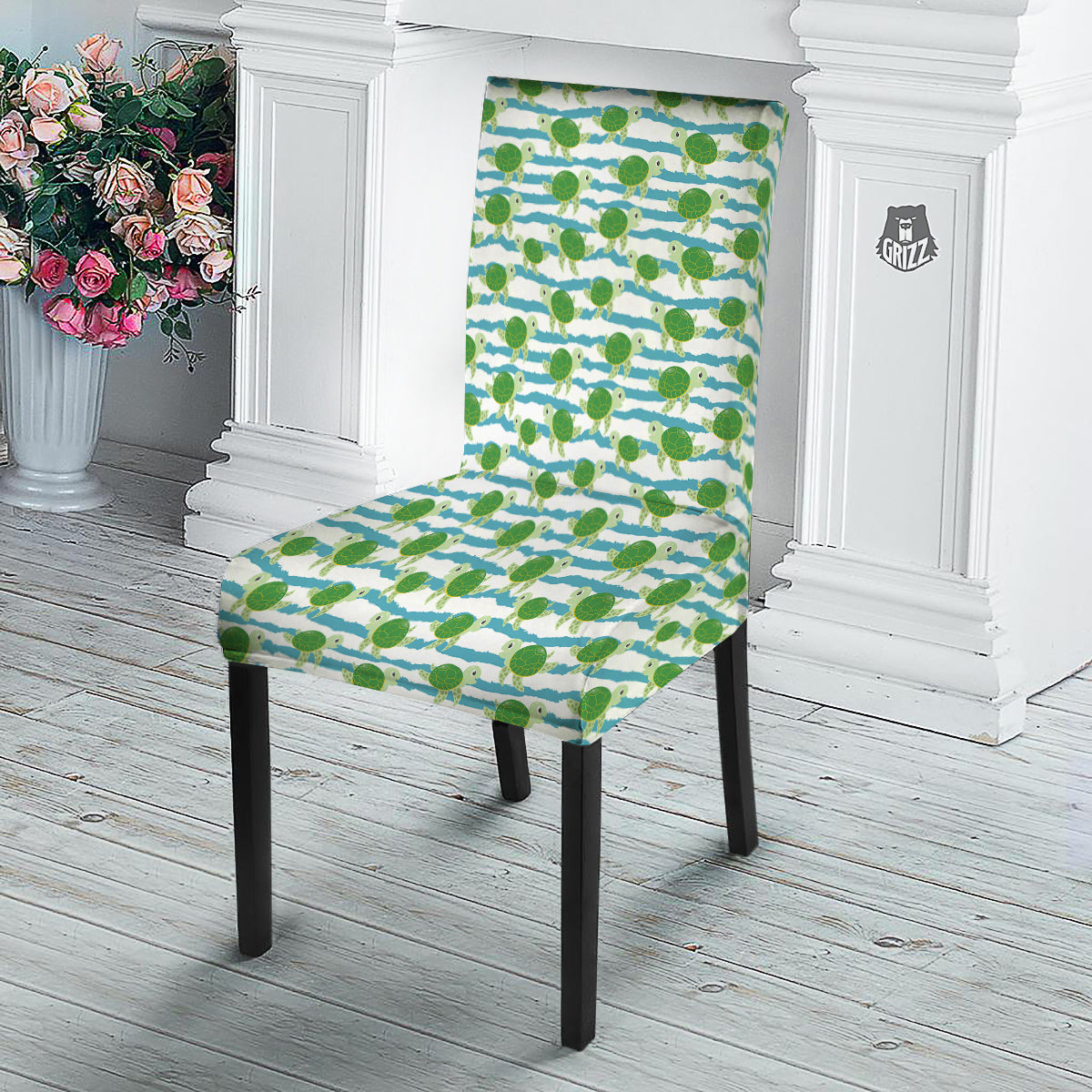 Turtle Cute Sea Print Pattern Dining Chair Slipcover-grizzshop