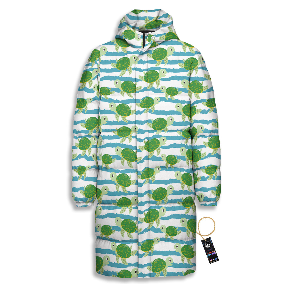 Turtle Cute Sea Print Pattern Long Down Jacket-grizzshop
