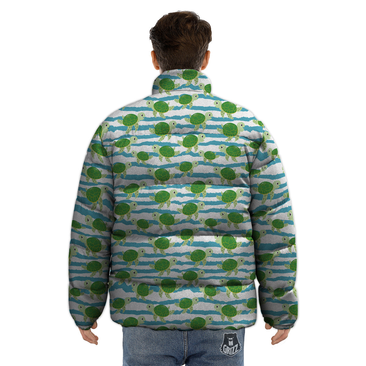 Turtle Cute Sea Print Pattern Puffer Jacket-grizzshop