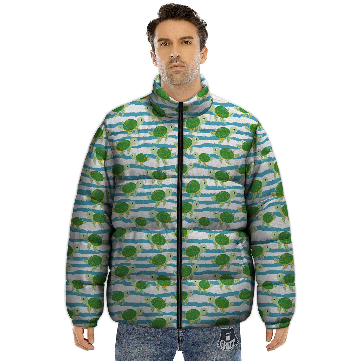 Turtle Cute Sea Print Pattern Puffer Jacket-grizzshop