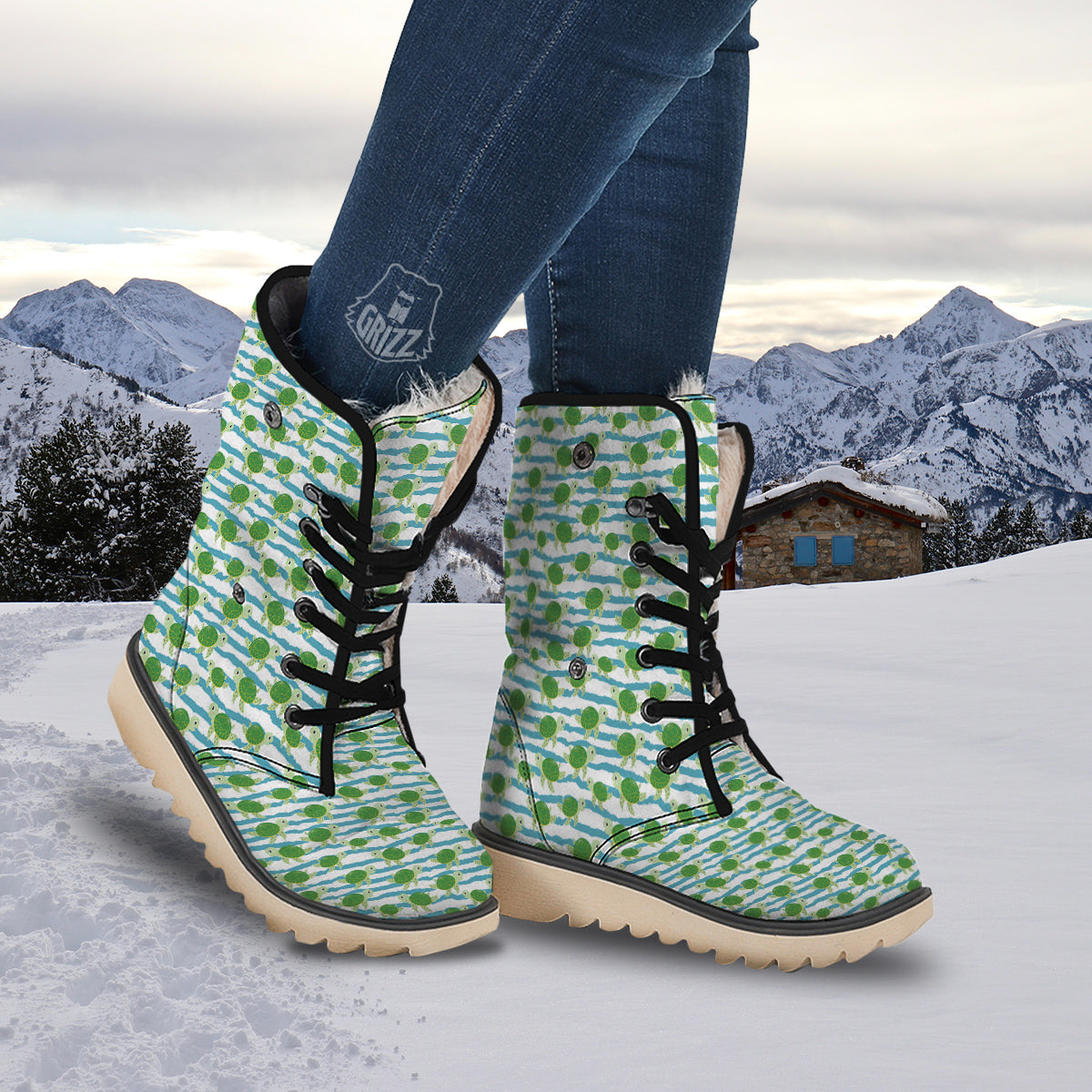 Turtle Cute Sea Print Pattern Snow Boots-grizzshop