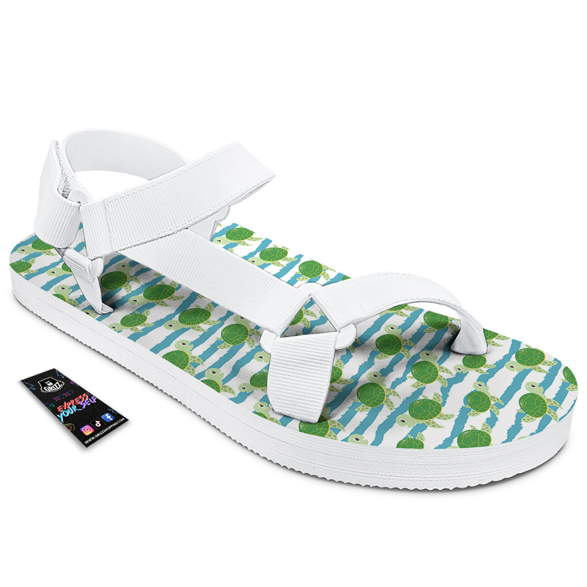 Turtle Cute Sea Print Pattern White Open Toe Sandals-grizzshop