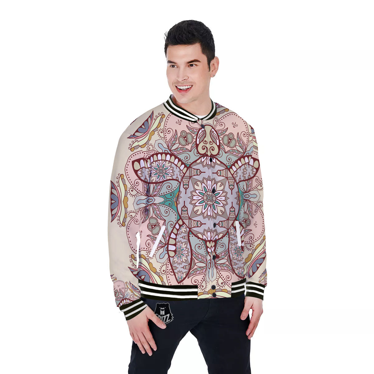 Turtle Polynesian Sea Print Baseball Jacket-grizzshop